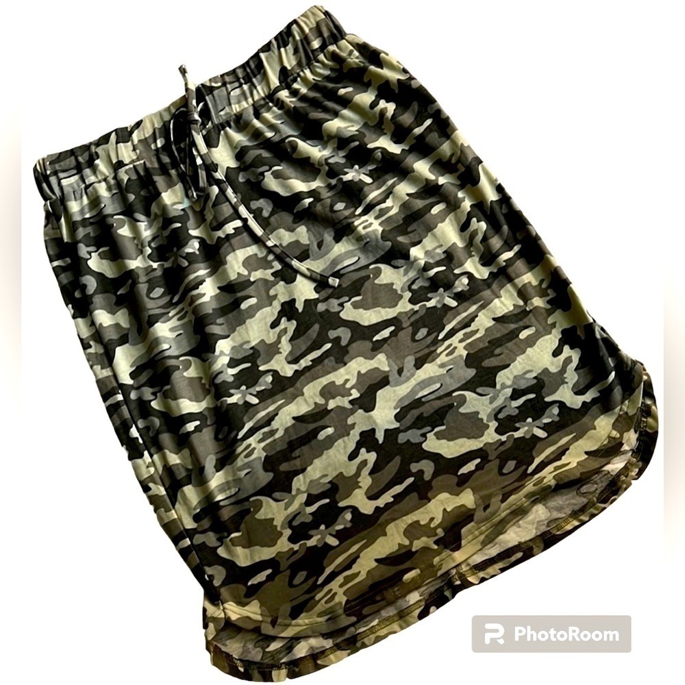 TICKLED TEAL Camouflage Tie Waist Lightweight Cotton Skirt, Size Large, EUC.
